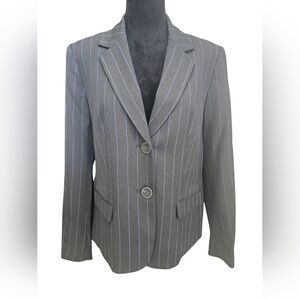 NWT Kasper Pinstripe 2-Button Blazer 8 Gray & Blue